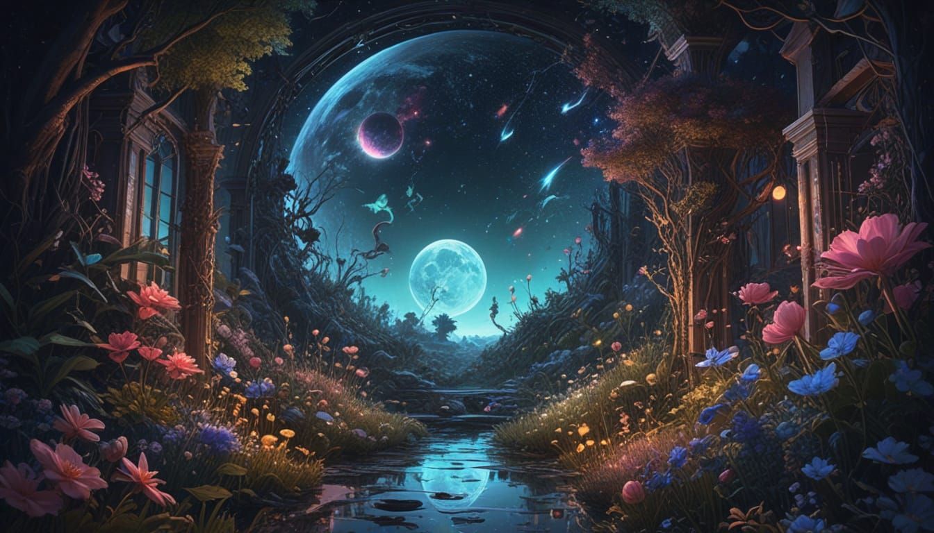 Ethereal Dream Garden: Holographic Astral Cosmic Illustratio...