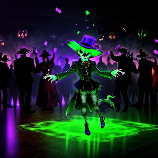 Undead Devil Sips Drink at Haunted New Year's Ball