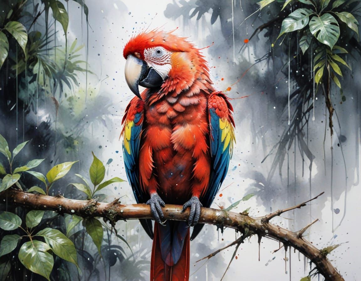 Scarlet Macaw in a Dramatic Rainforest