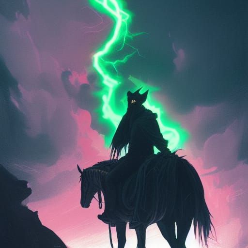 Headless Horseman in Sinister Neon Vapor Style
