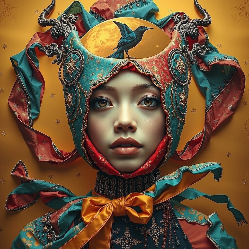 Divine Femininity in Teal, Red, and Gold