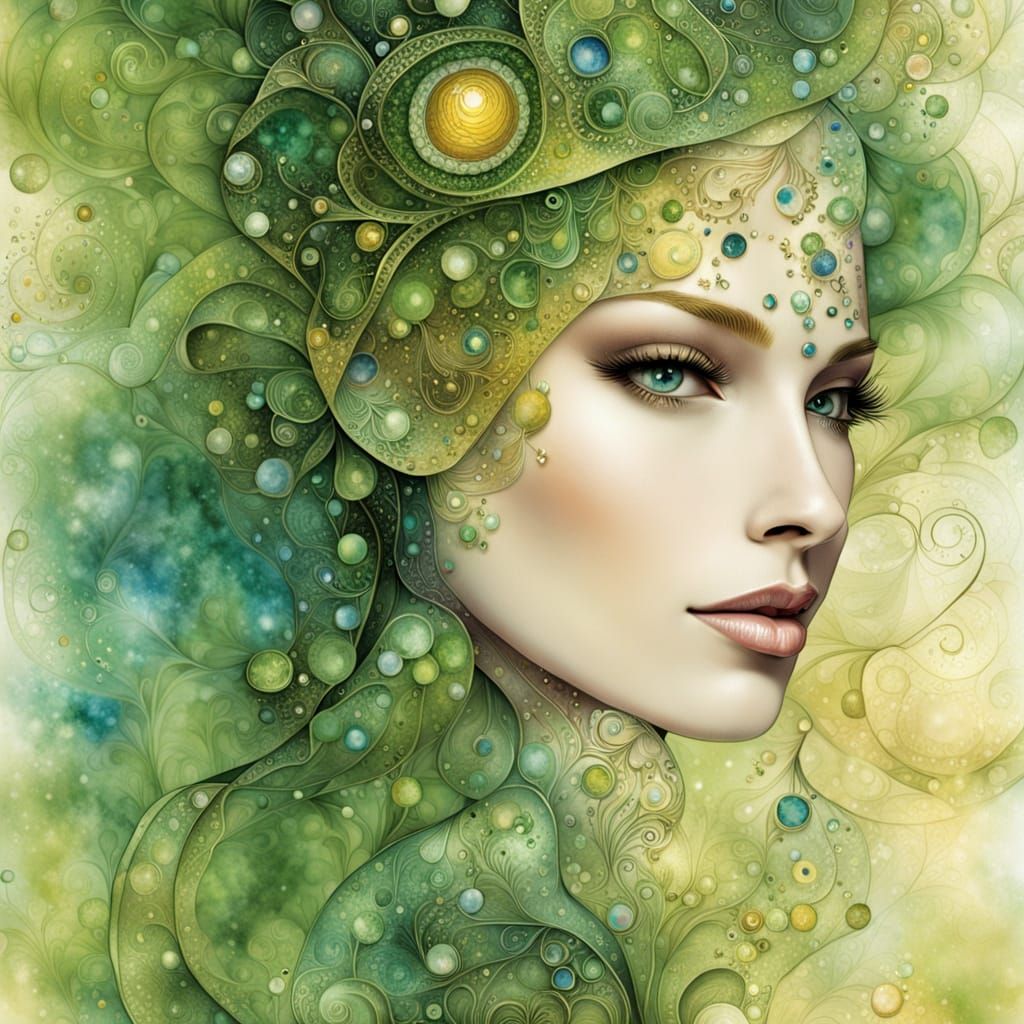 Surreal Eco Castle with Ethereal Humanoid Goddess