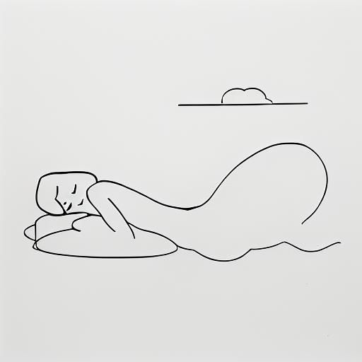 A minimalist line drawing of a person lying on a cloud, conv...