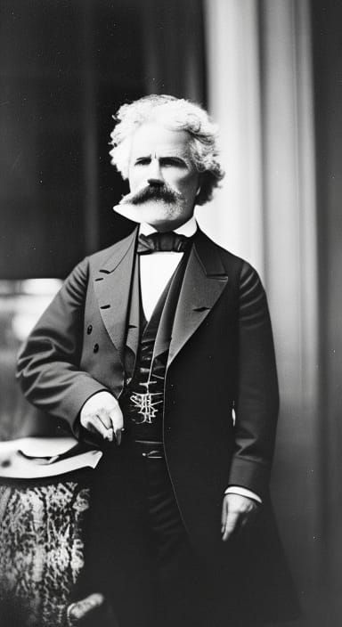 Hyperrealistic Portrait of Mark Twain with Moustache