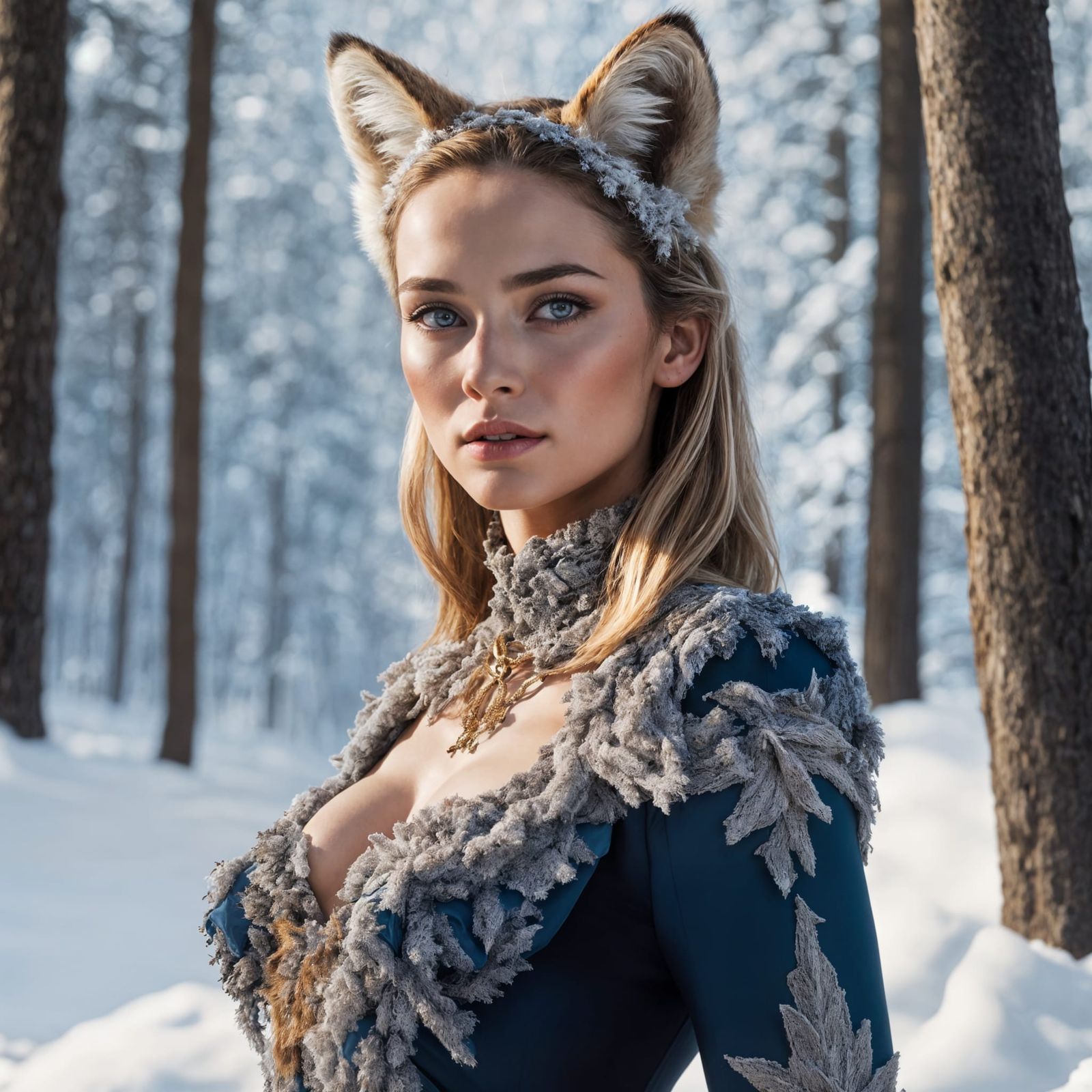 Anthropomorphic Serval in Snowy Forest Digital Art