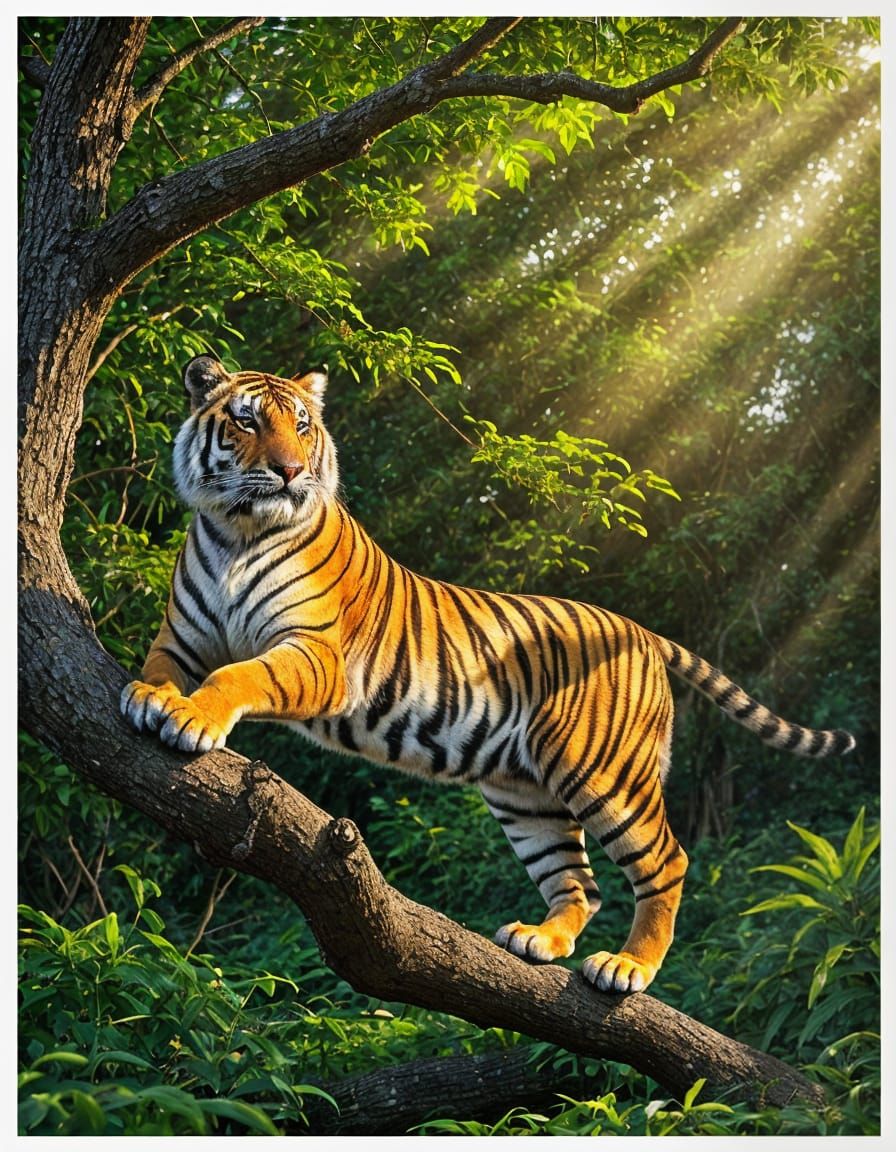 Tiger Illuminated by Sunrise in a Vibrant Aura