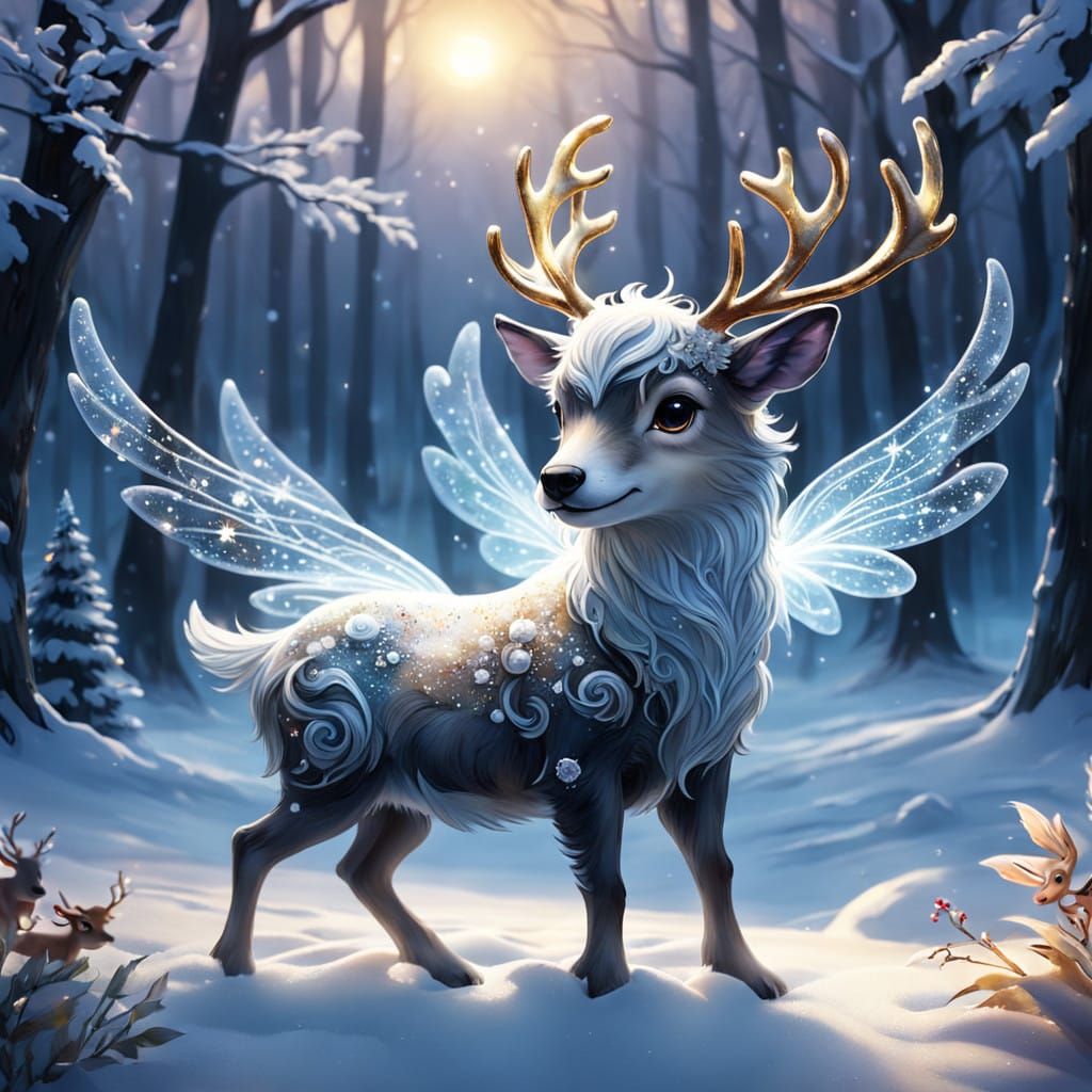 Glass Christmas Fairy Enchants Winter Wonderland with Reinde...