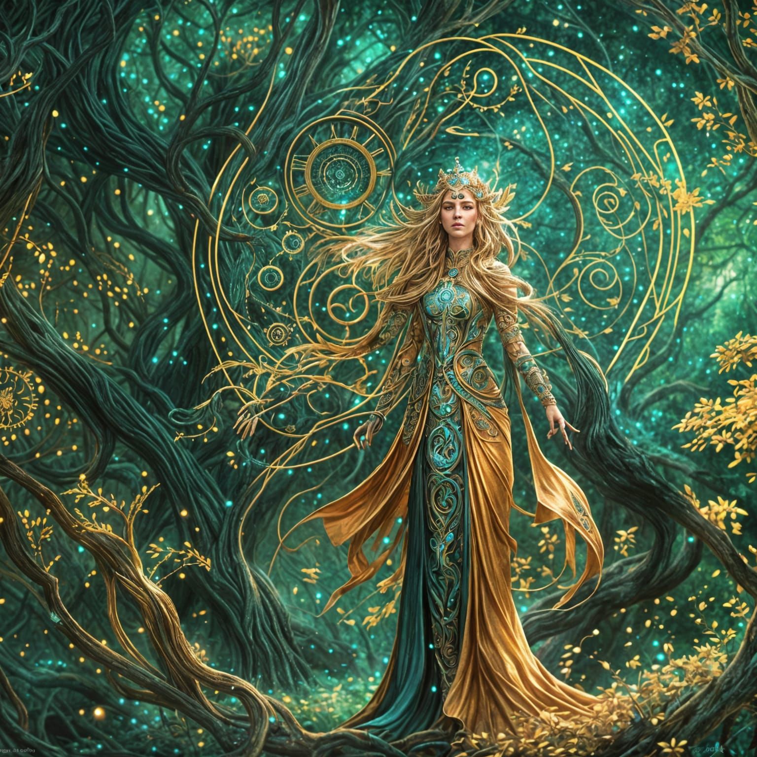 Clockwork Druid Fantasy: Holographic Astral Illustration