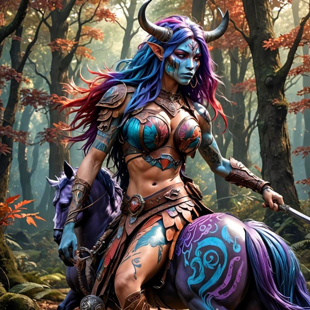 Surreal Centaur in Enchanted Forest: Impasto Painting