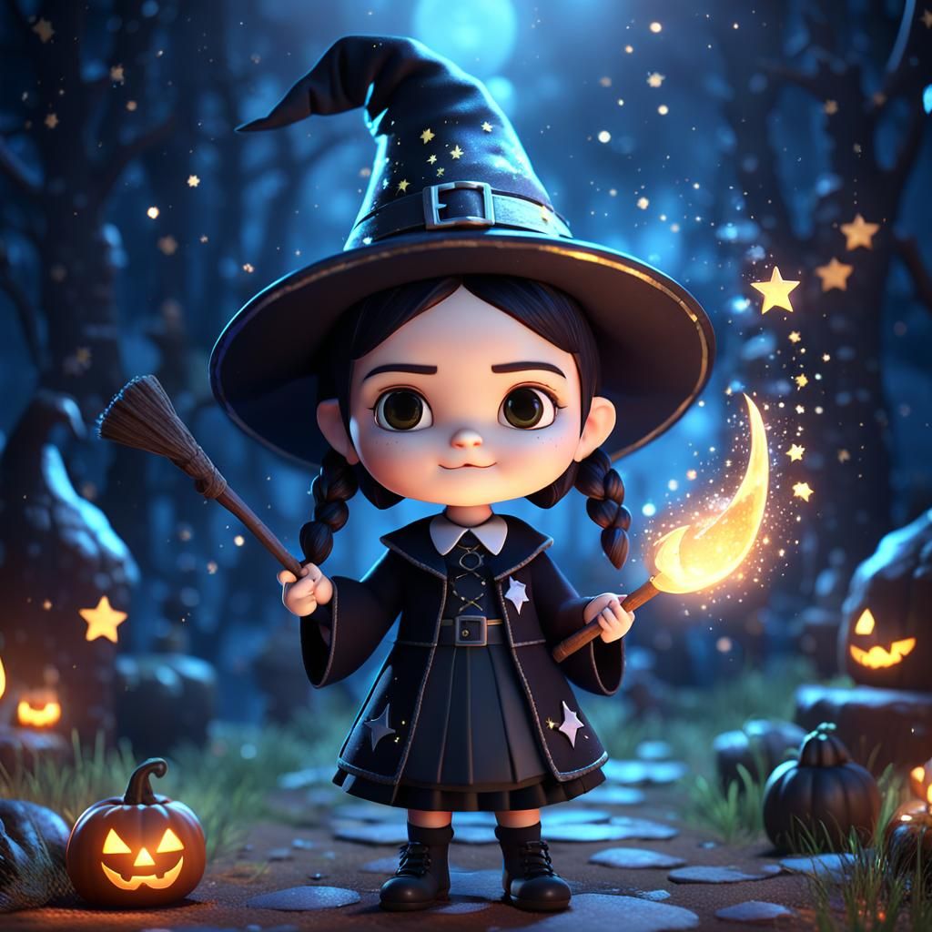 Chibi Wednesday Addams witch