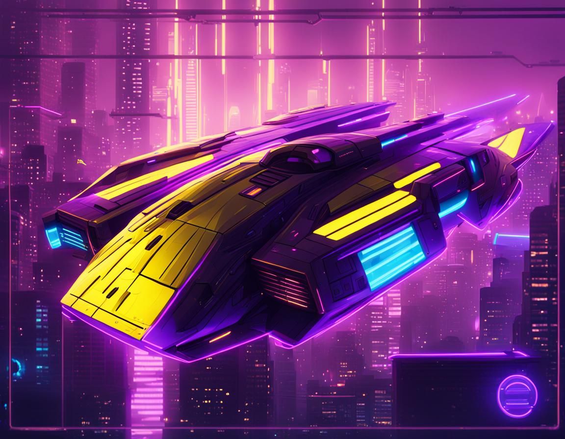Sleek Spaceship in Cyberpunk Cityscape