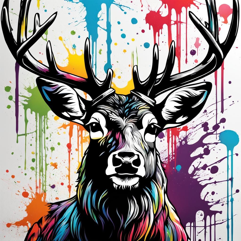 Outlaw Deer Poster in Black and White Graffiti Art