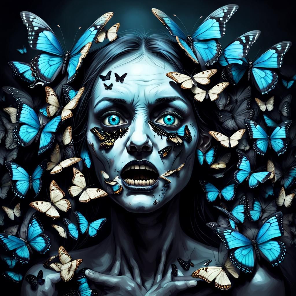 Nightmarish Dream: Butterflies Devouring a Face