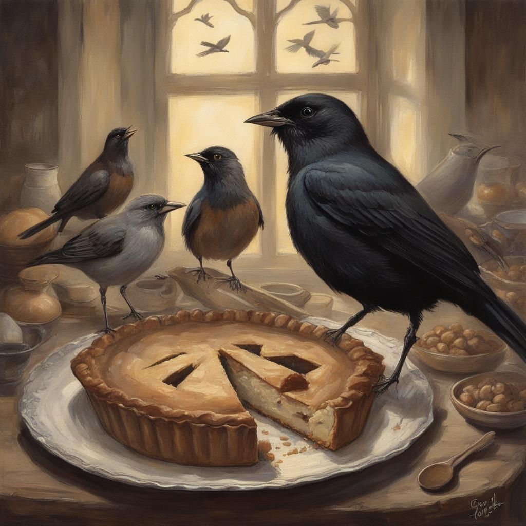Sinister Blackbirds Pie: Dark Fantasy Illustration