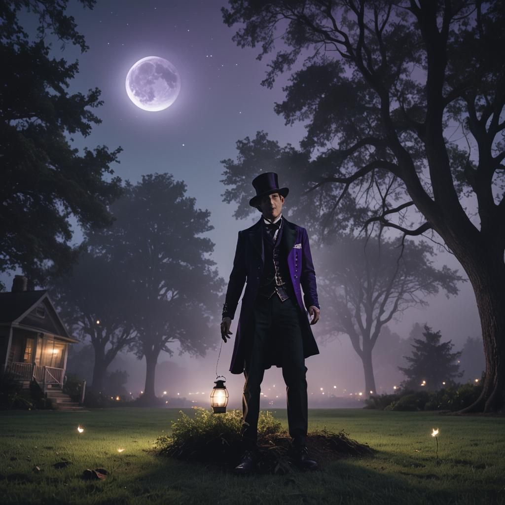Mysterious Magician on a Dimly Lit Lawn