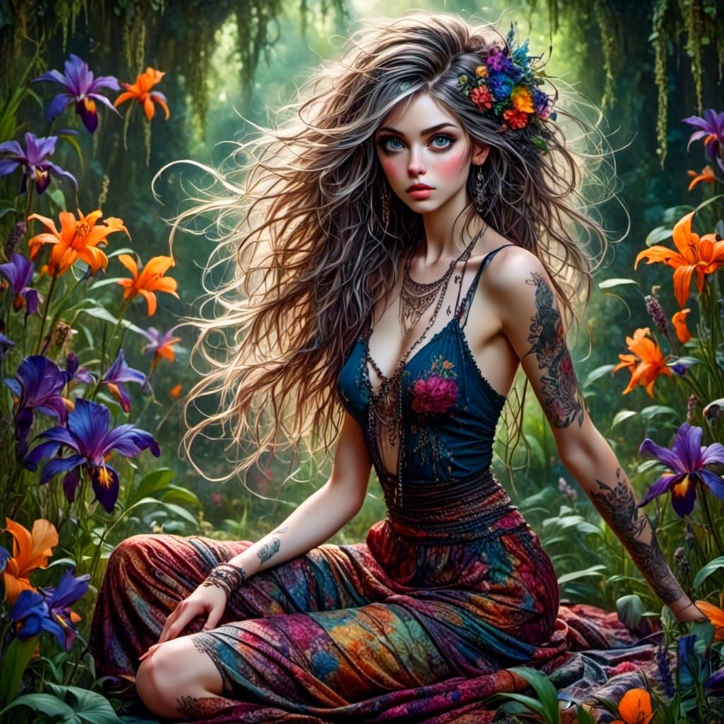 Stunning Yoga Woman in Jewel-Toned Garden