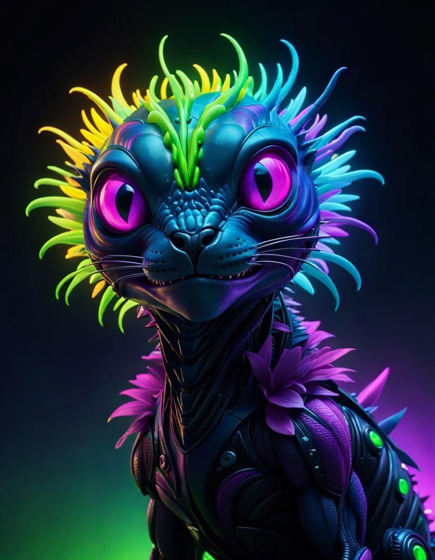 Bioluminescent Alien Monster in Flowerpunk Style
