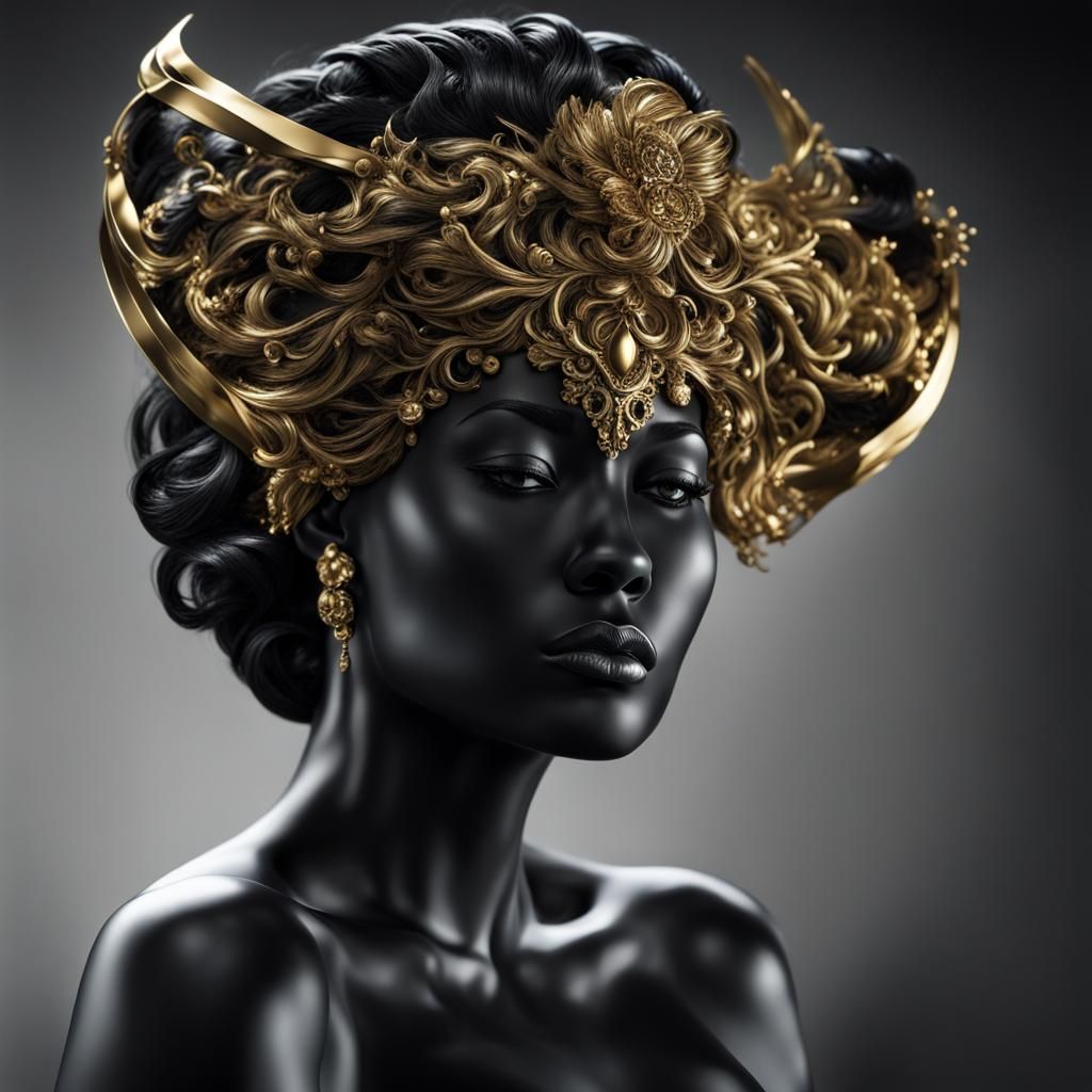 Obsidian and Gold Woman Sculpture