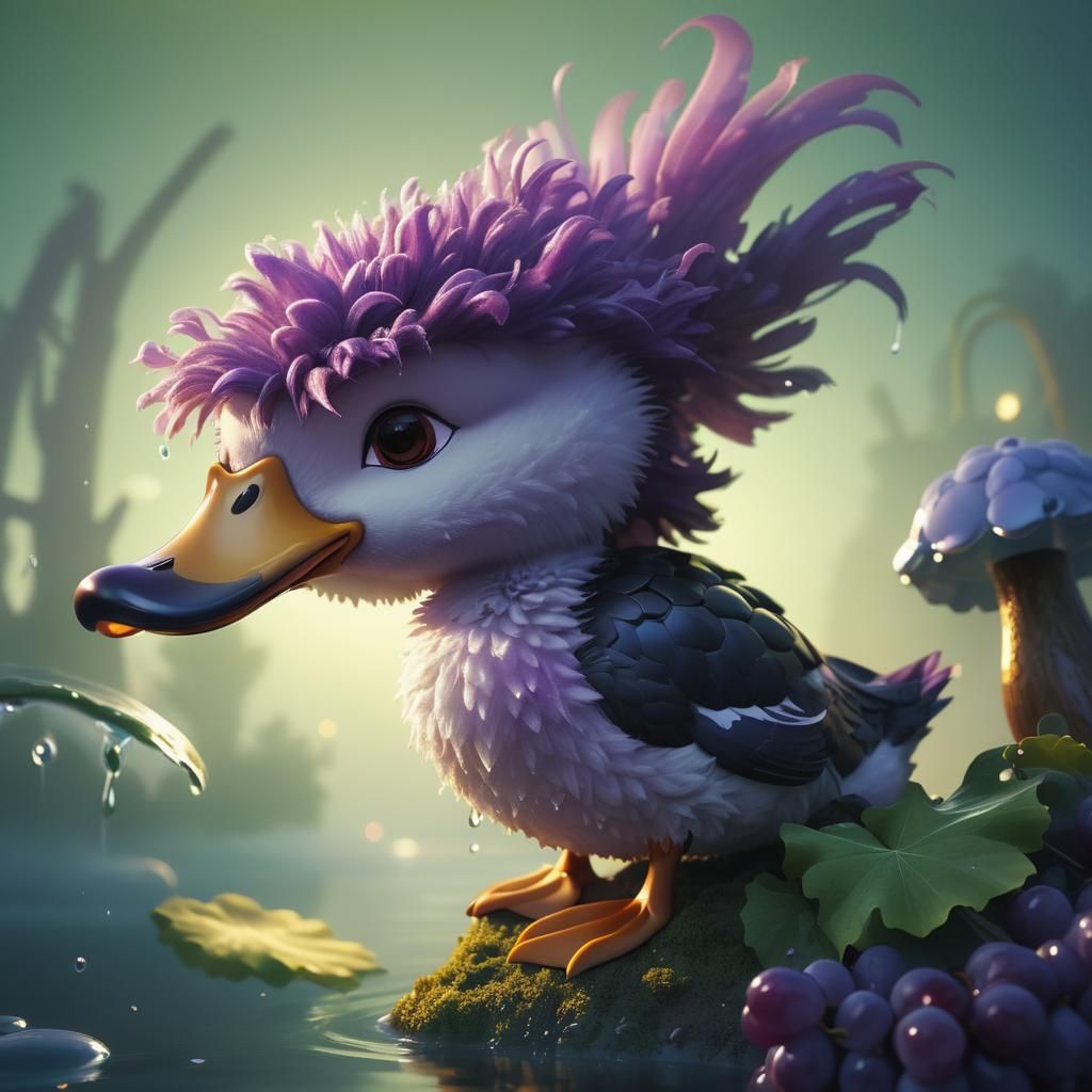 Fluffy Grape Duck Concept Art in 3D Style