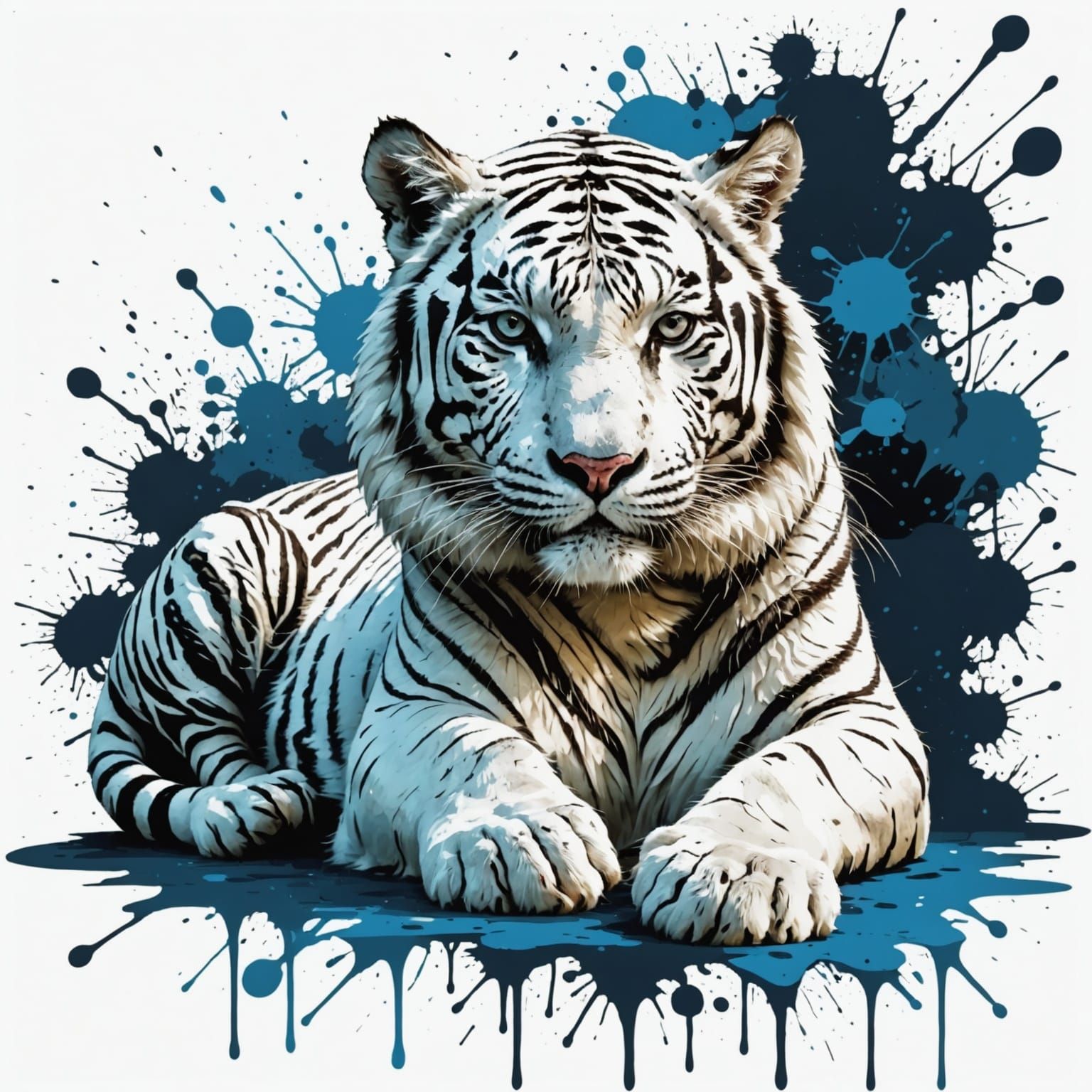White Tiger in Vibrant Ink Splatter Art
