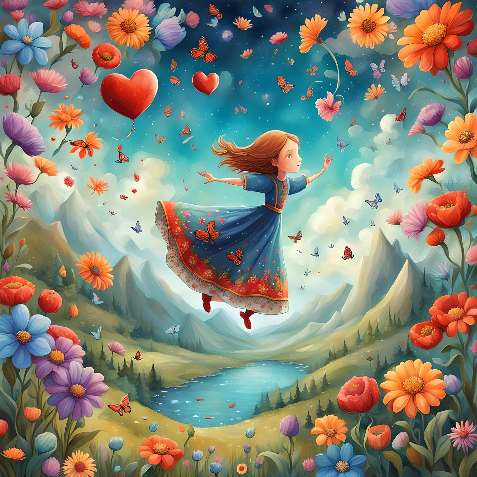 Enchanting Fairytale Landscape with Grace, Illustration