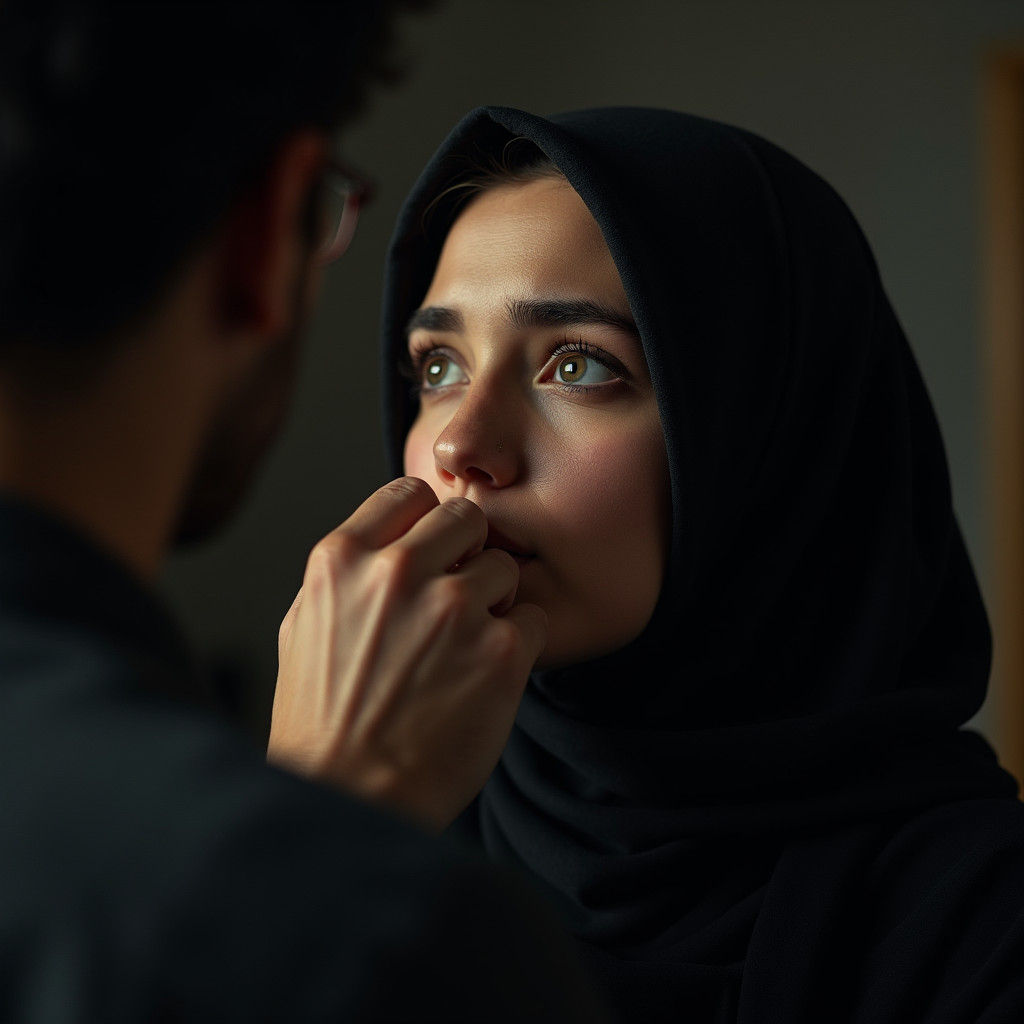 Woman in Hijab Portrait with Silencing Hand
