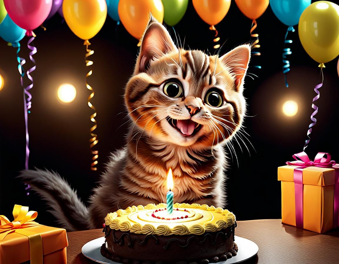Happy Birthday Kitten in Comic Art Style