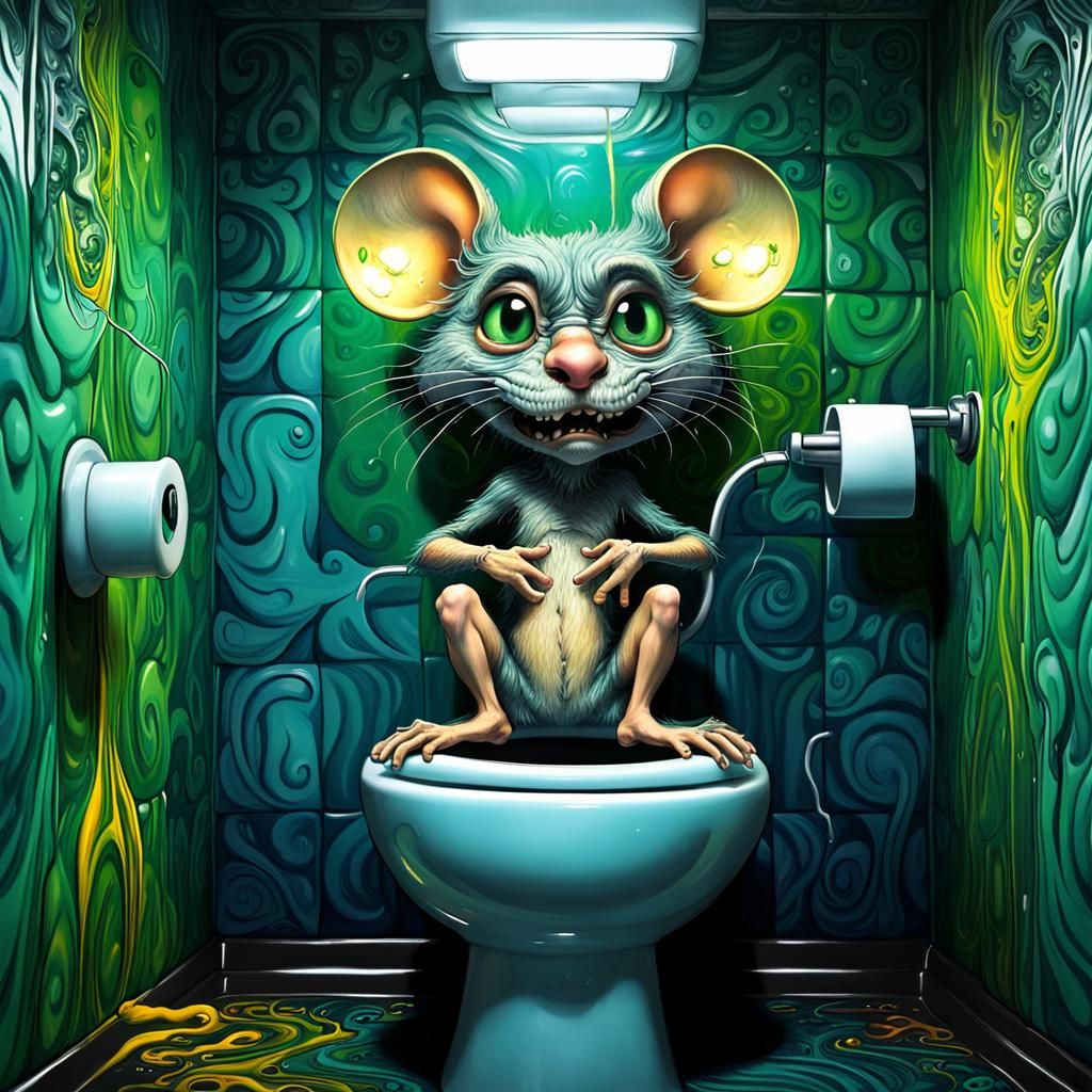 Angry Chibi Mouse on Toilet: Psychedelic Art