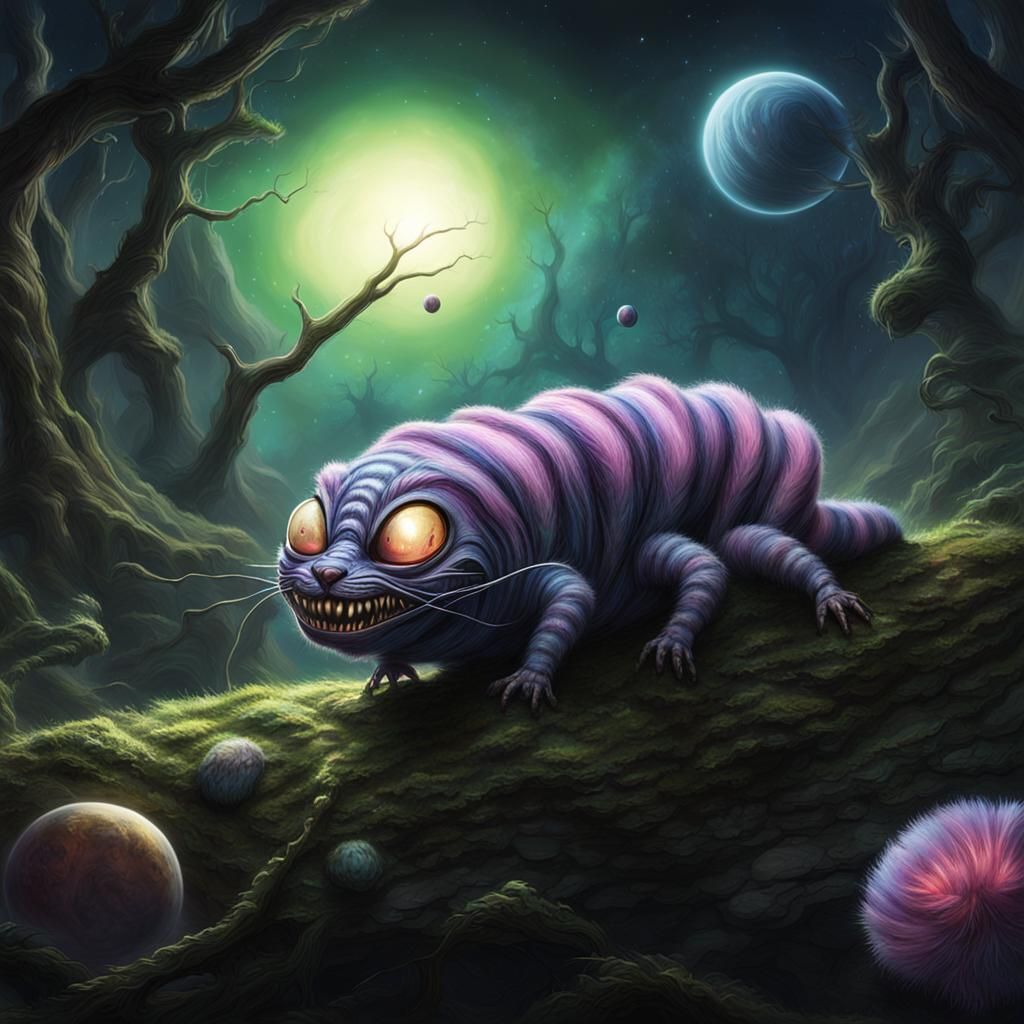 Alien Exoplanet with Cheshire Cat Caterpillar