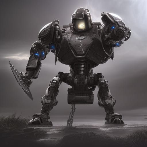 Menacing Knife-Hand Robot in Epic Cinematic Style