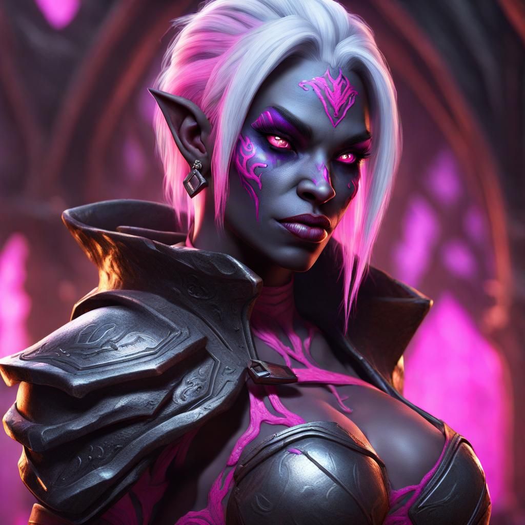 Fantasy Drow Rogue with Pink Eyes