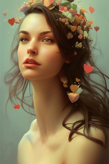 Detailed Valentine Portrait in Art Nouveau Style