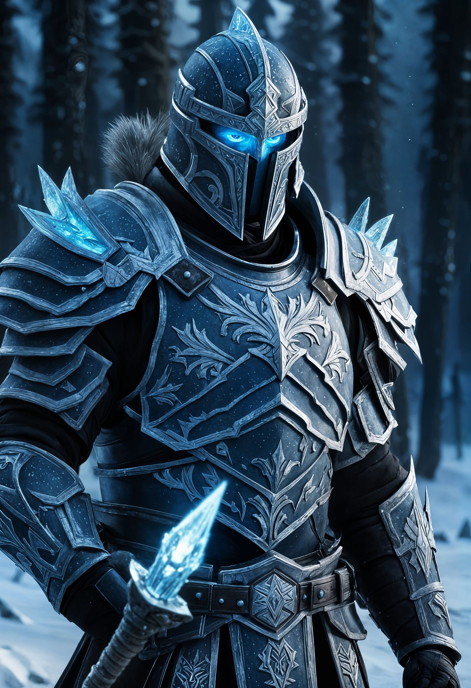 Frost Warrior in Frozen Arena with Blue Glow