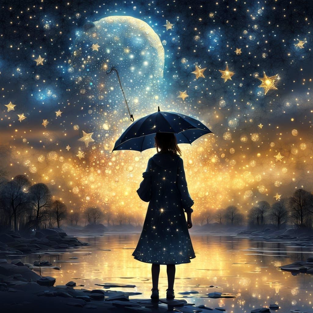 Shimmering Goddess Under Starry Night Sky