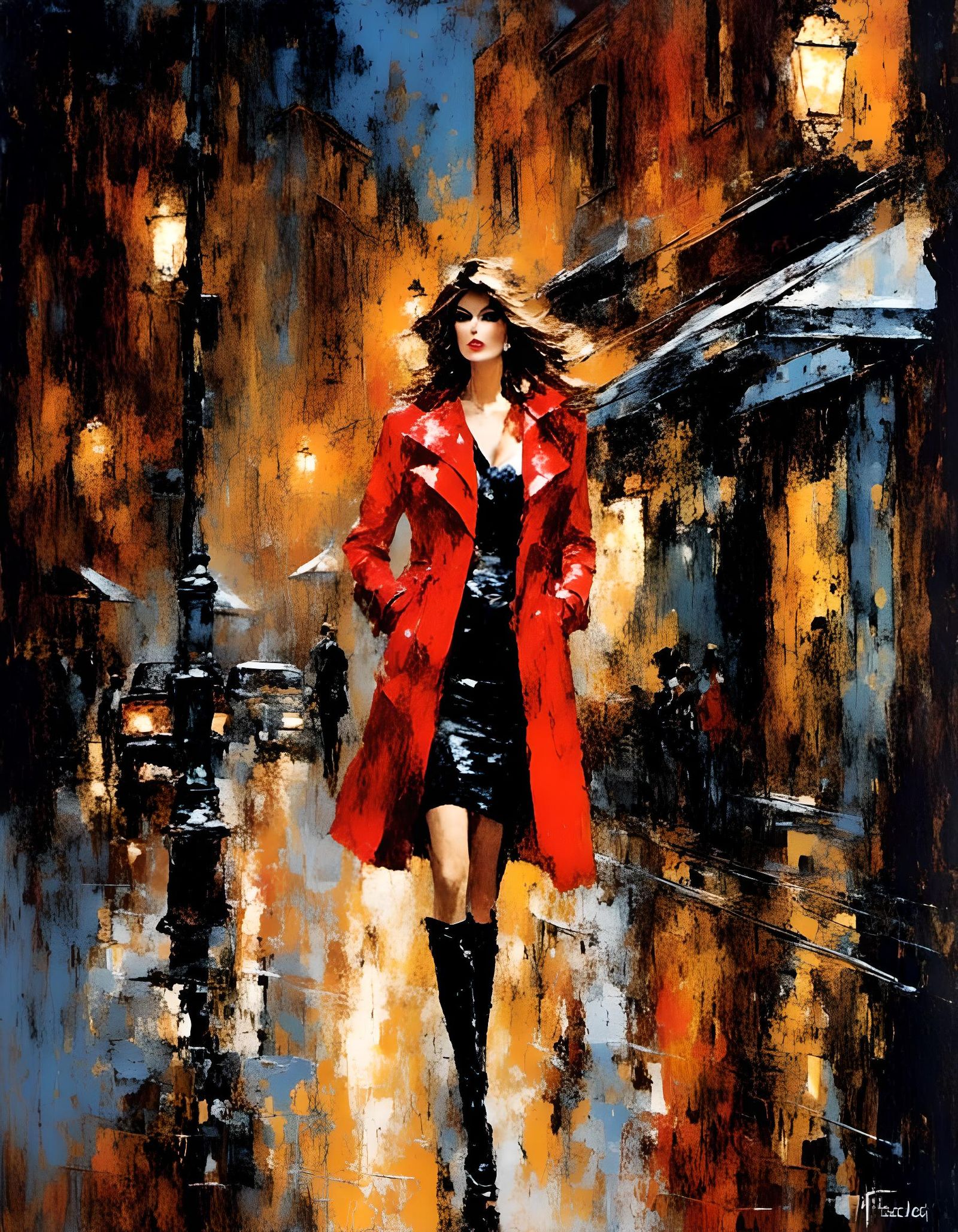 Impressionist Woman in Urban Alley with Deep Shadows