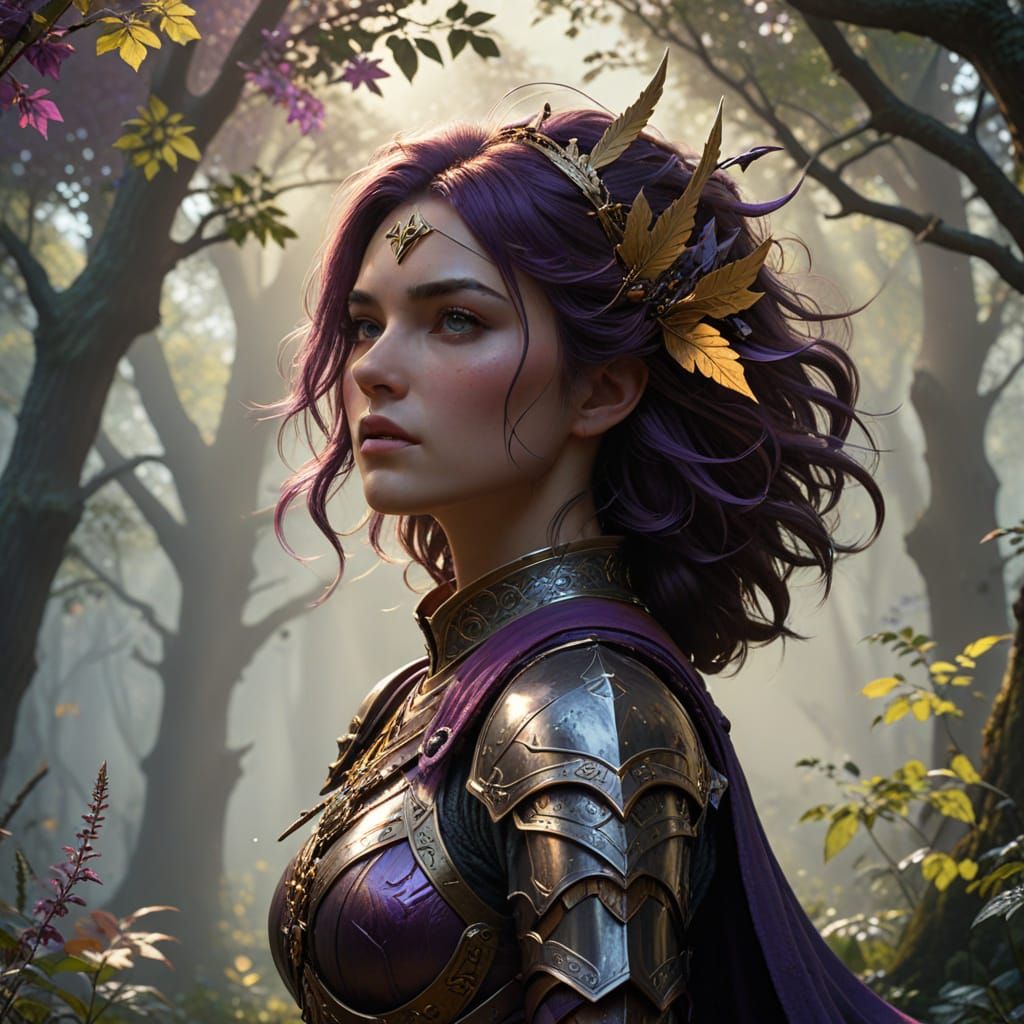 Fantasy Warrior Maiden in Enchanted Forest