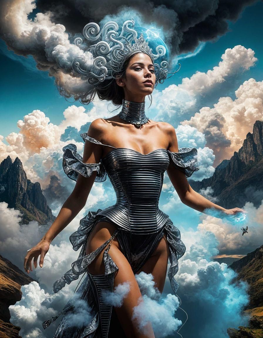 Surreal Fantasy Scene with Metallic Haze and Intricate Detai...