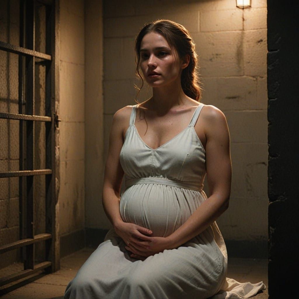 Pregnant Woman in Prison Cell Oil Painting