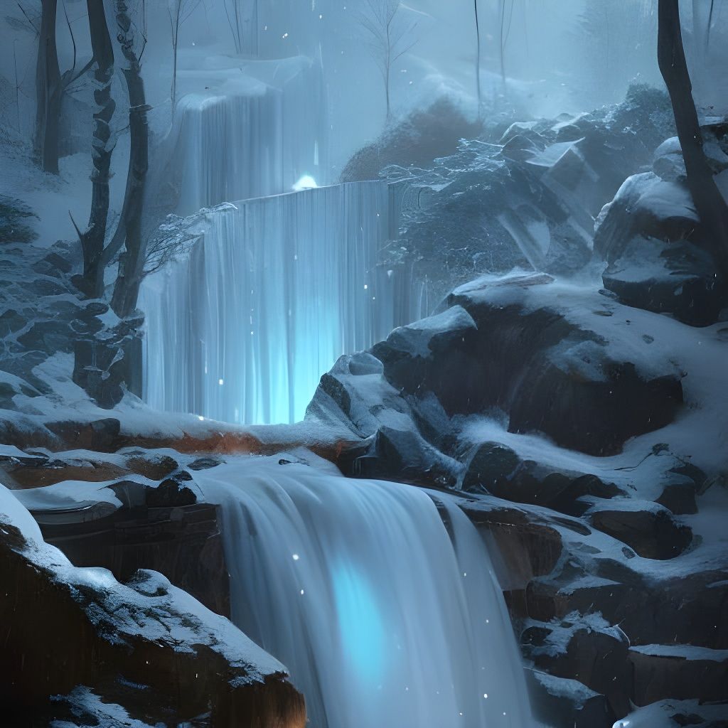 Winter Waterfalls Concept Art in Art Nouveau Style
