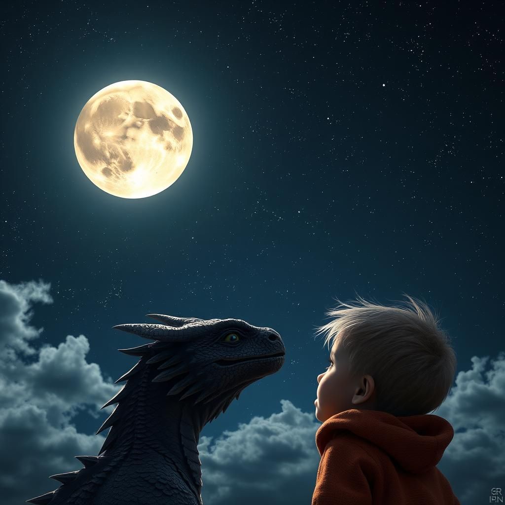 Boy and Dragon Watch Super Moon Lunar Eclipse