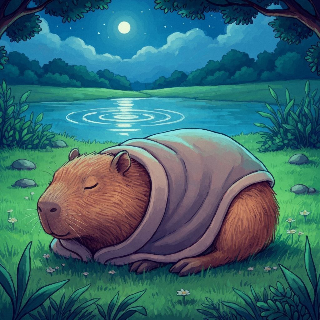 Capybara Slumber in Moonlit Meadow