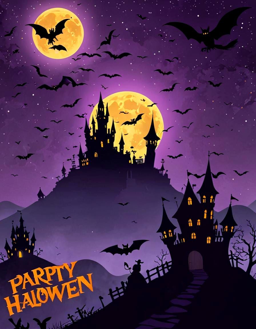 Halloween Party Vector Art with Spooky Castle