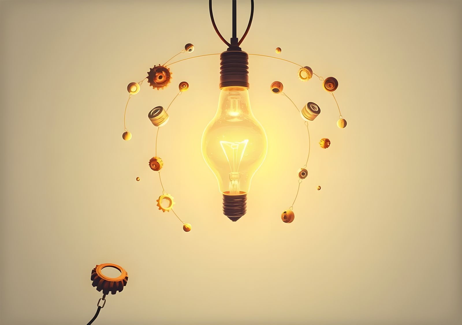 Idea Light Bulb with Technology Icons, Detailed Art