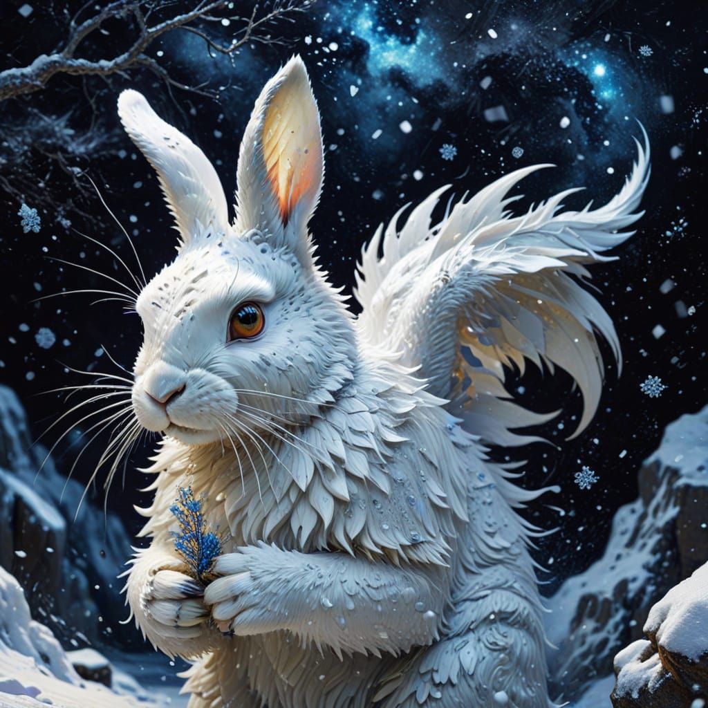 Snowy Fantasy Scene with Impasto Brushstrokes