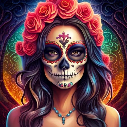 Colorful Día de Muertos Sugar Skull Graffiti Art