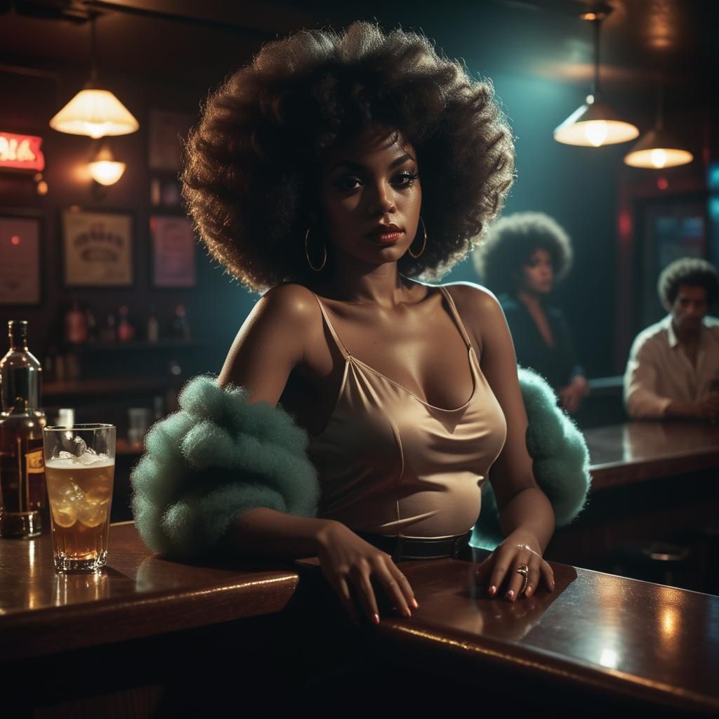 Film Noir Portrait of Woman with Afro Hairstyle
