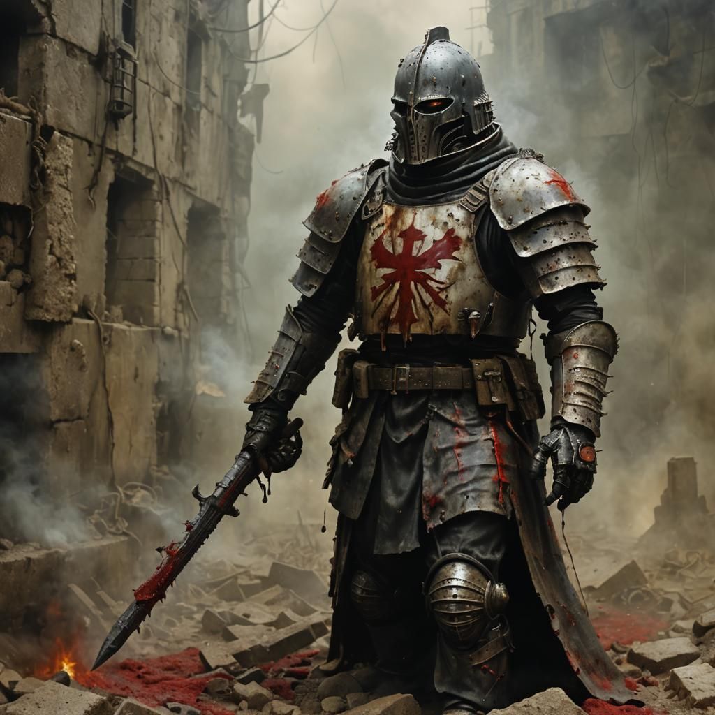 Grimdark Templar Knight in Blighted Trench