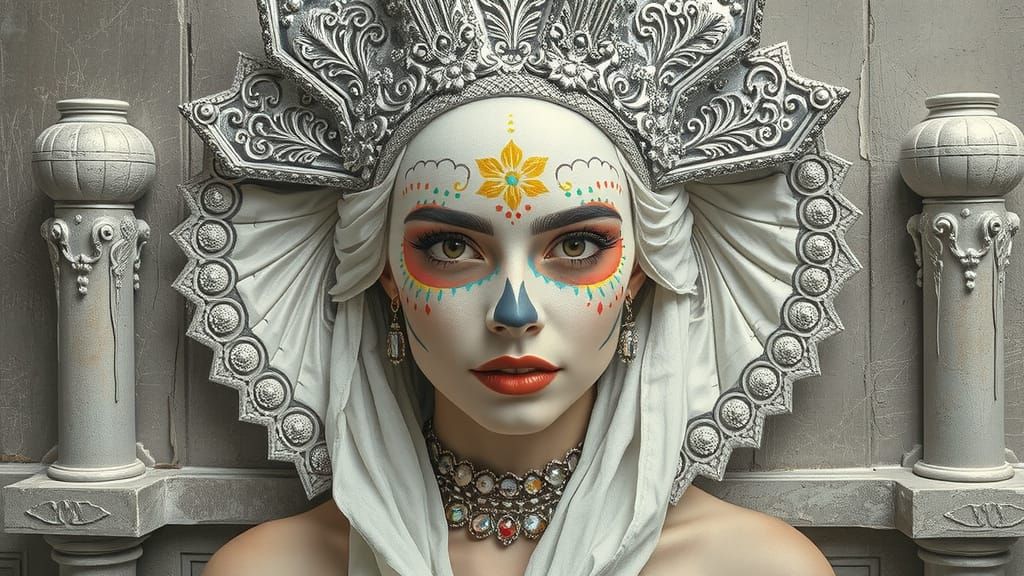 Woman with Colorful Day of the Dead Makeup in Graffiti Style