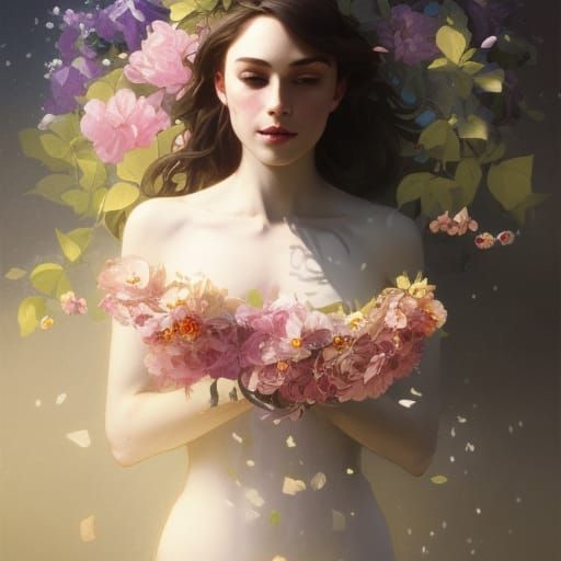 Woman with Flowers Portrait in Art Nouveau Style