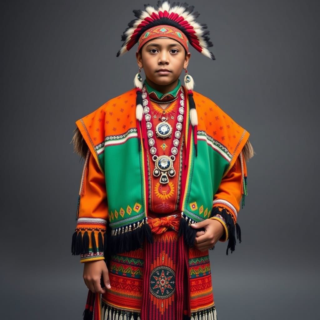 Navajo Two-Spirit Youth in Vibrant Ceremonial Attire